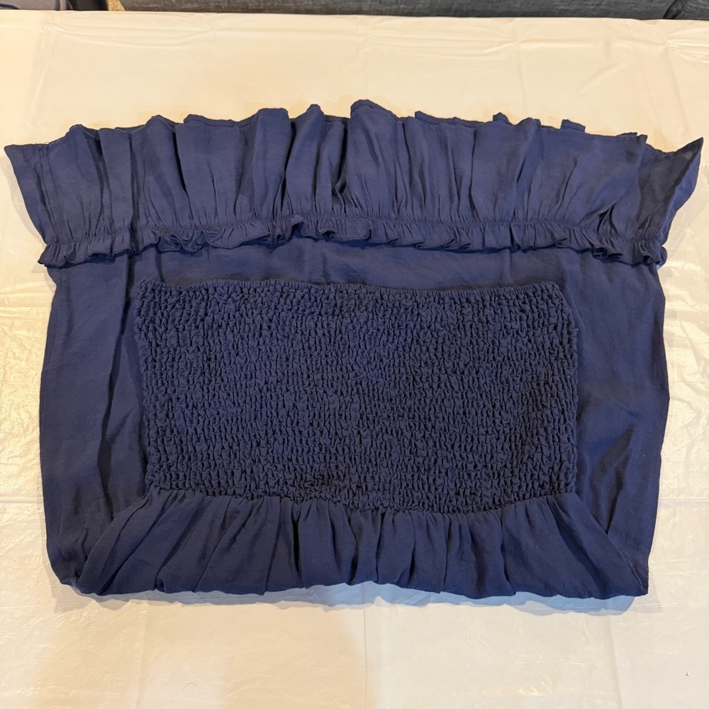 SHEIN Strapless Smocked Midi Dress Navy Boho Ruffle Hem Size L - Picture 4 of 6